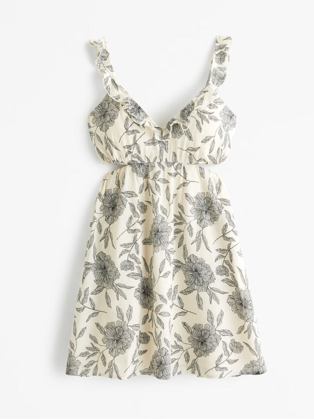 Abercrombie & Fitch Cutout Floral Ruffle Mini Dress Cream Black Medium